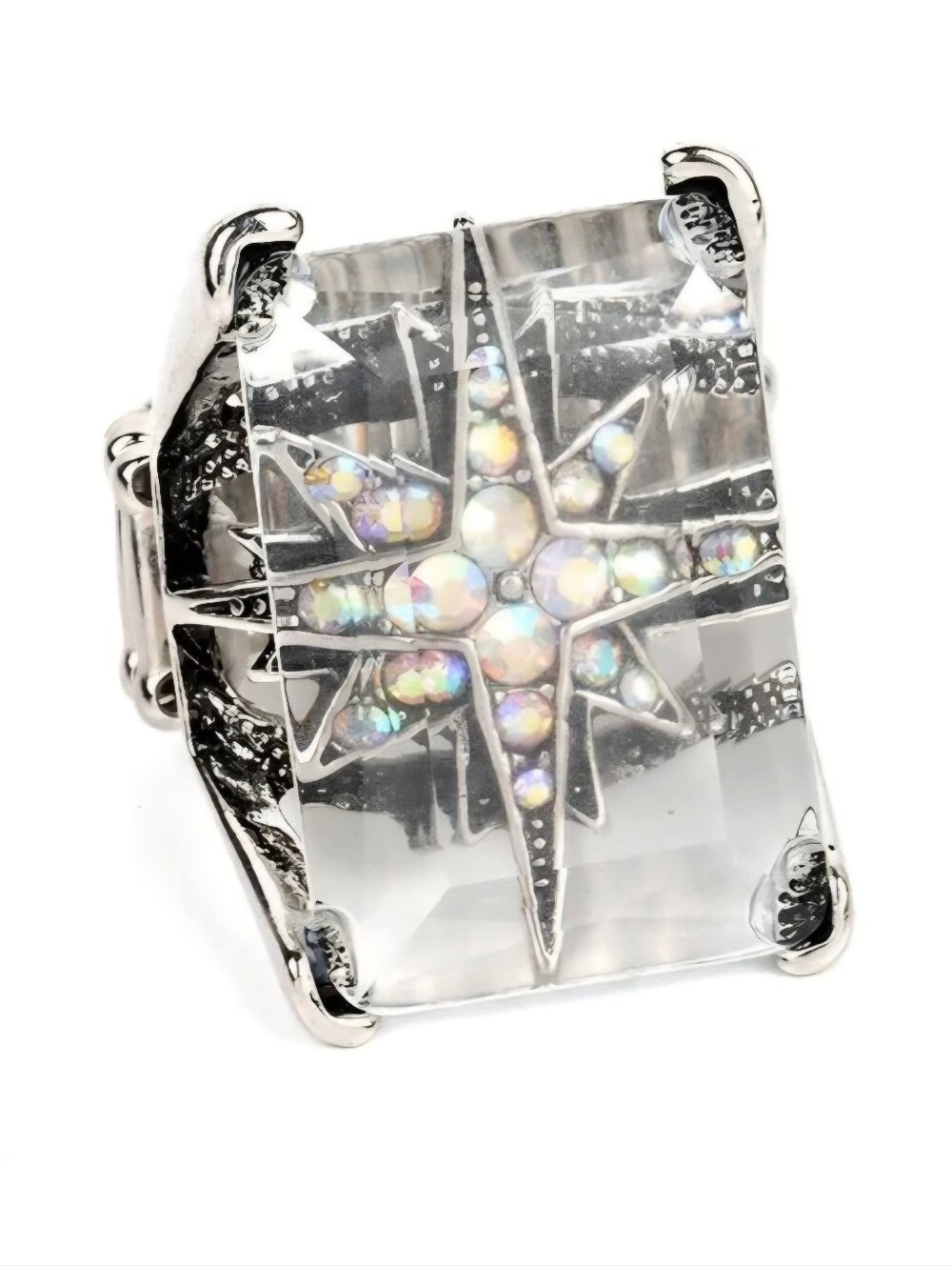 North Star Rhinestone Crystal Large Cocktail Ring Evening Jewelry Accessories